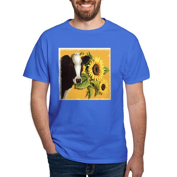 CafePress - Cow With Sunflowers Black T Shirt - Men's Classic Graphic Cotton T-Shirt