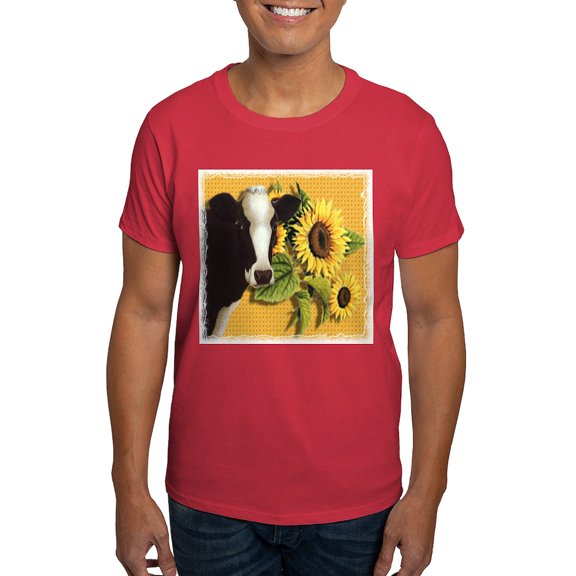 CafePress - Cow With Sunflowers Black T Shirt - Men's Classic Graphic Cotton T-Shirt