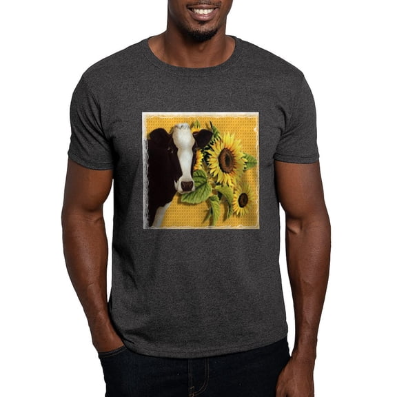 CafePress - Cow With Sunflowers Black T Shirt - Men's Classic Graphic Cotton T-Shirt