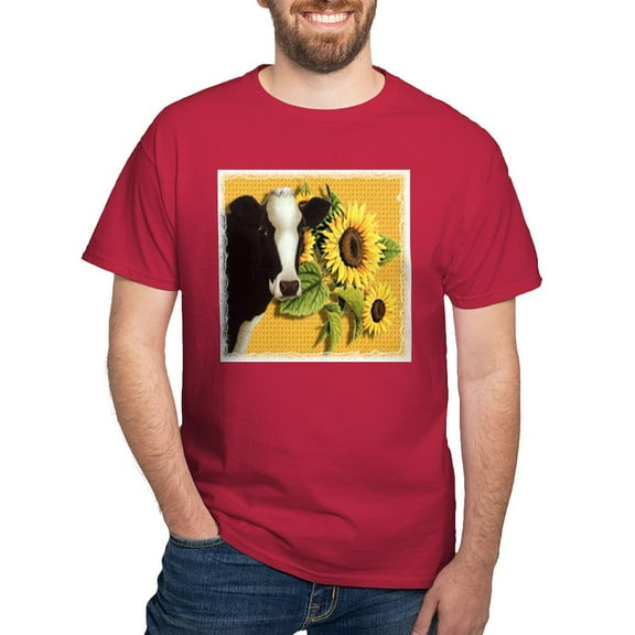 CafePress - Cow With Sunflowers Black T Shirt - Men's Classic Graphic Cotton T-Shirt
