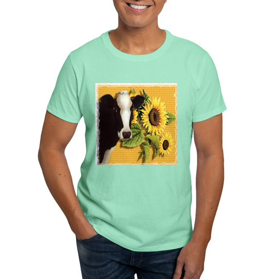 CafePress - Cow With Sunflowers Black T Shirt - Men's Classic Graphic Cotton T-Shirt