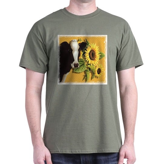 CafePress - Cow With Sunflowers Black T Shirt - Men's Classic Cotton T-Shirts