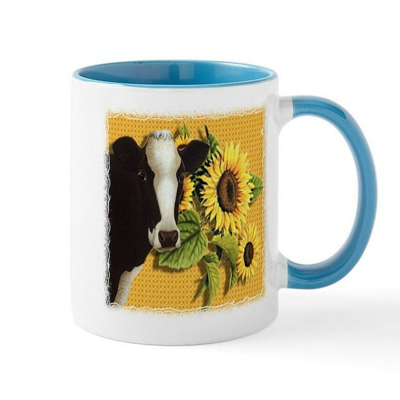 CafePress - Cow With Sunflowers Mug - 11 oz Ceramic Mug - Novelty Coffee Tea Cup