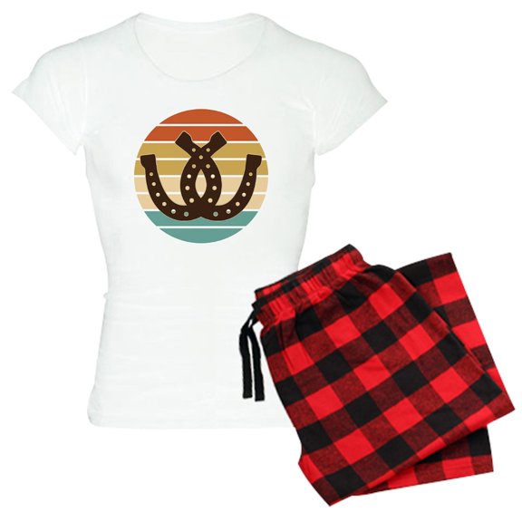 CafePress - Cowboy Horseshoe Retro Sunset Pajamas - Women's Short Sleeve Print T-Shirt and Pants Light Cotton Pajama Set