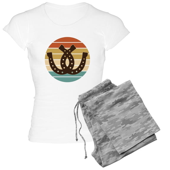 CafePress - Cowboy Horseshoe Retro Sunset Pajamas - Women's Short Sleeve Print T-Shirt and Pants Light Cotton Pajama Set