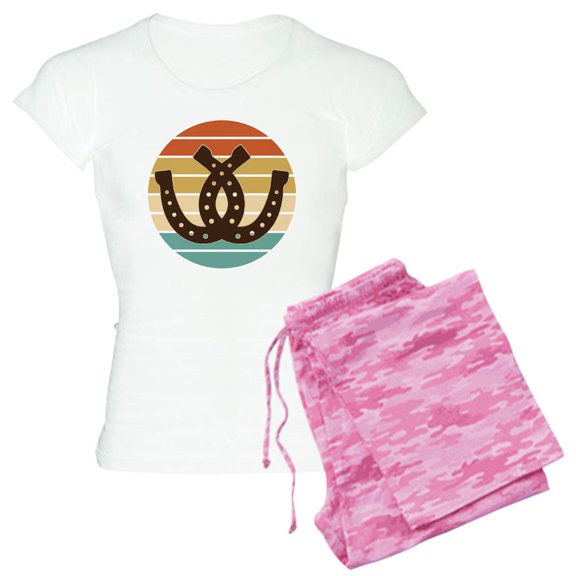 CafePress - Cowboy Horseshoe Retro Sunset Pajamas - Women's Short Sleeve Print T-Shirt and Pants Light Cotton Pajama Set