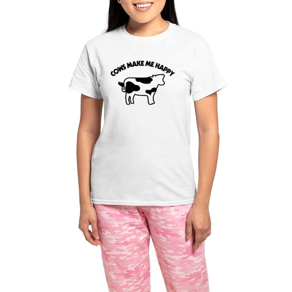 CafePress - Cows Make Me Happy Women's Light Pajamas - Women's Short Sleeve Print T-Shirt and Pants Light Cotton Pajama Set