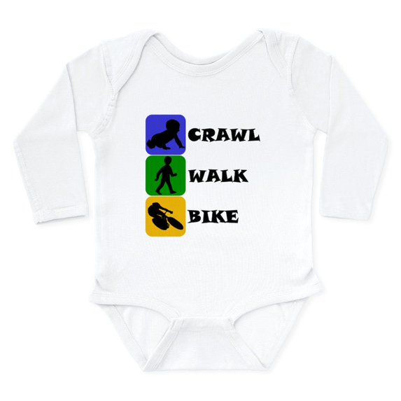CafePress - Crawl Walk Bike Body Suit - Long Sleeve Cotton Baby Bodysuit