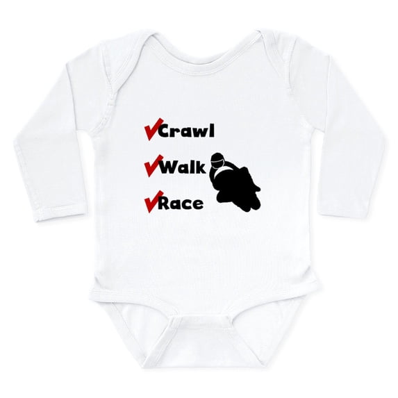 CafePress - Crawl Walk Race Body Suit - Long Sleeve Cotton Baby Bodysuit