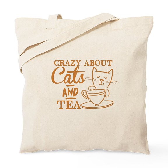 CafePress - Crazy About Cats And Tea Tote Bag - Unisex Canvas Tote Bag, Beige, 1-Piece