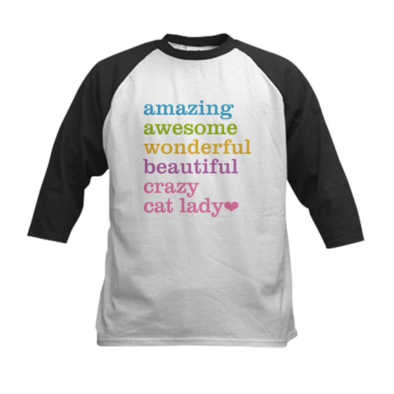 CafePress - Crazy Cat Lady Baseball Jersey - Kids Cotton Baseball Jersey, 3/4 Sleeve Shirt