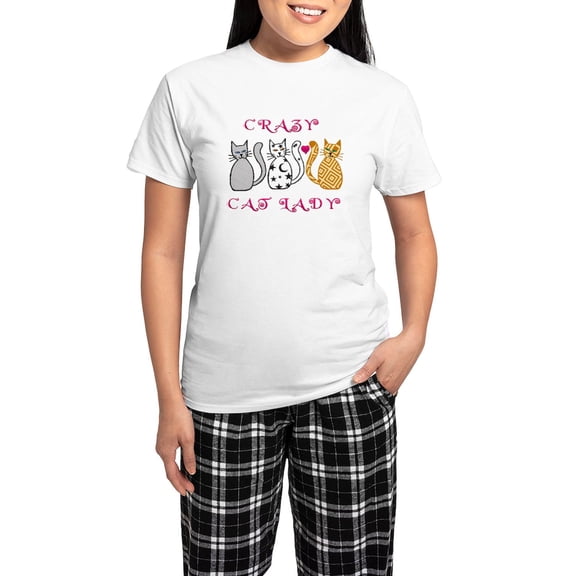 CafePress - Crazy Cat Lady Women's Light Pajamas - Women's Short Sleeve Print T-Shirt and Pants Light Cotton Pajama Set