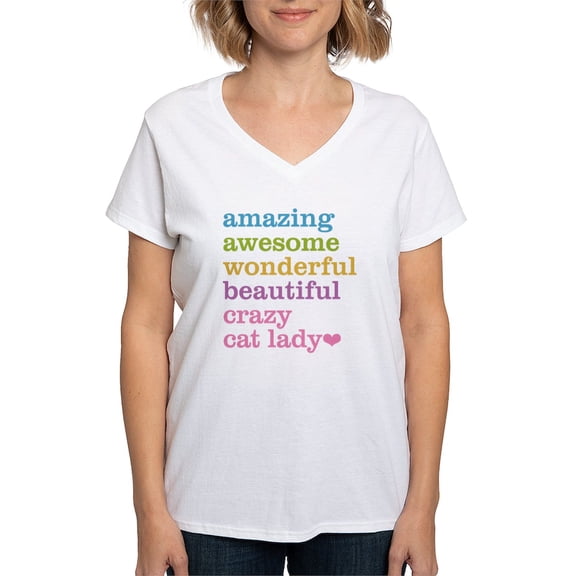 CafePress - Crazy Cat Lady Women's V Neck T Shirt - Womens Cotton V-Neck T-shirt