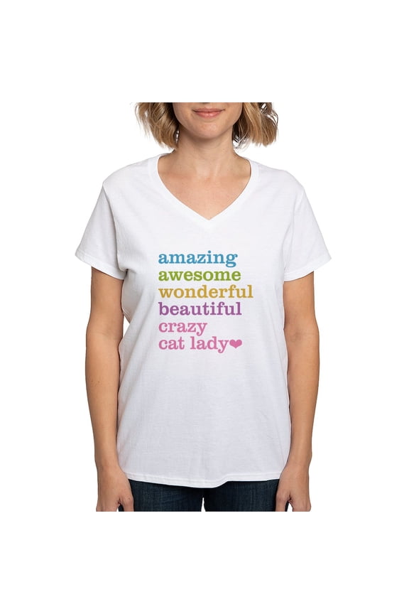- Crazy Cat Lady Women's V Neck T Shirt - Womens Cotton V-Neck T-shirt