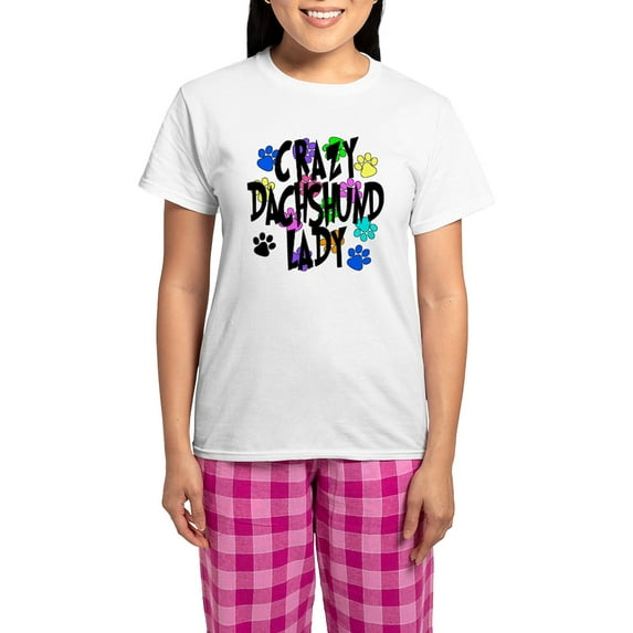 CafePress - Crazy Dachshund Lady Women's Light Pajamas - Women's Short Sleeve Print T-Shirt and Pants Light Cotton Pajama Set