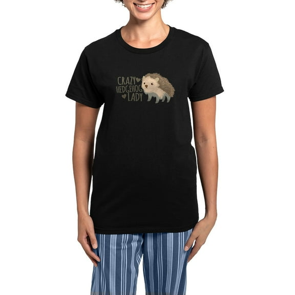 CafePress - Crazy Hedgehog Lady Pajamas - Women's Short Sleeve Print T-Shirt and Pants Dark Cotton Pajama Set