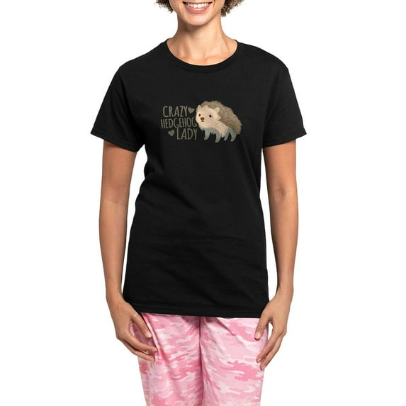 CafePress - Crazy Hedgehog Lady Pajamas - Women's Short Sleeve Print T-Shirt and Pants Dark Cotton Pajama Set