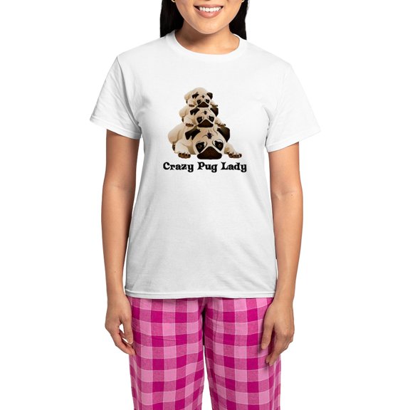CafePress - Crazy Pug Lady Women's Light Pajamas - Women's Short Sleeve Print T-Shirt and Pants Light Cotton Pajama Set