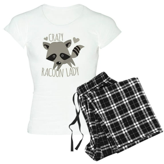 CafePress - Crazy Racoon Lady Pajamas - Women's Light Pajamas