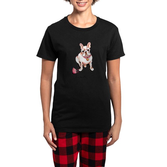 CafePress - Cream French Bulldog Women's Dark Pajamas - Women's Short Sleeve Print T-Shirt and Pants Dark Cotton Pajama Set