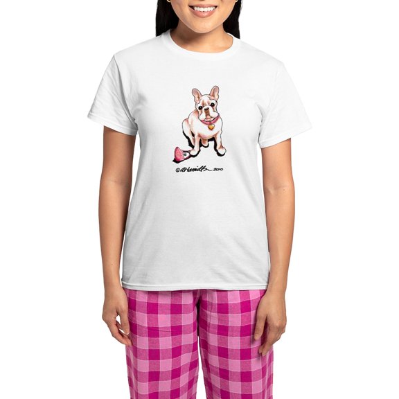 CafePress - Cream French Bulldog Women's Light Pajamas - Women's Short Sleeve Print T-Shirt and Pants Light Cotton Pajama Set
