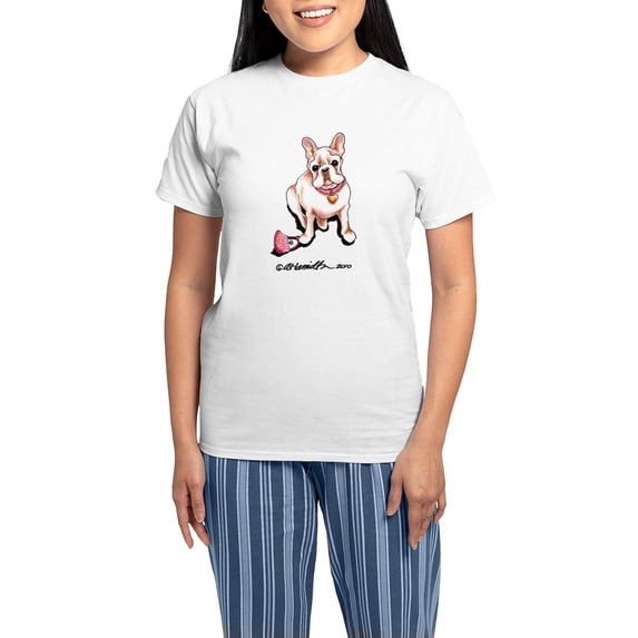 CafePress - Cream French Bulldog Women's Light Pajamas - Women's Short Sleeve Print T-Shirt and Pants Light Cotton Pajama Set