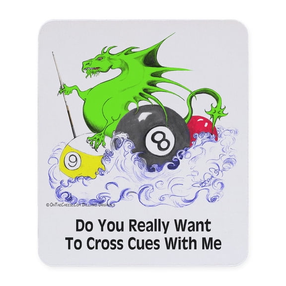 CafePress - Cross Cues Pool Playing Dragon Mousepad - Non-slip Rubber Mousepad, Gaming Mouse Pad
