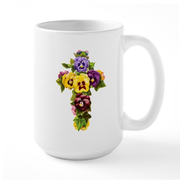 CafePress - Cross Of Spring Flowers Mugs - 15 oz Ceramic Large White Novelty Mug