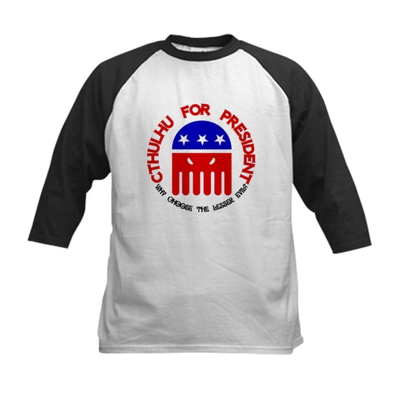 CafePress - Cthulhu For President Kids Baseball Jersey - Kids Cotton Baseball Jersey, 3/4 Sleeve Shirt