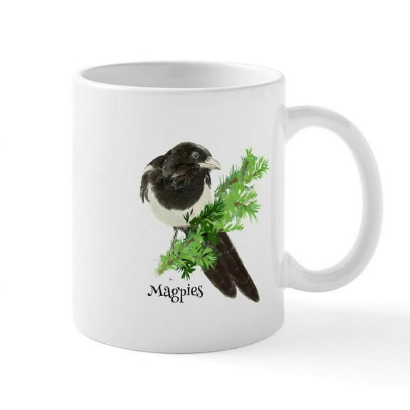 CafePress - Curious Watercolor Magpie Bird Nature Art Mugs - 11 oz Ceramic Mug - Novelty Coffee Tea Cup