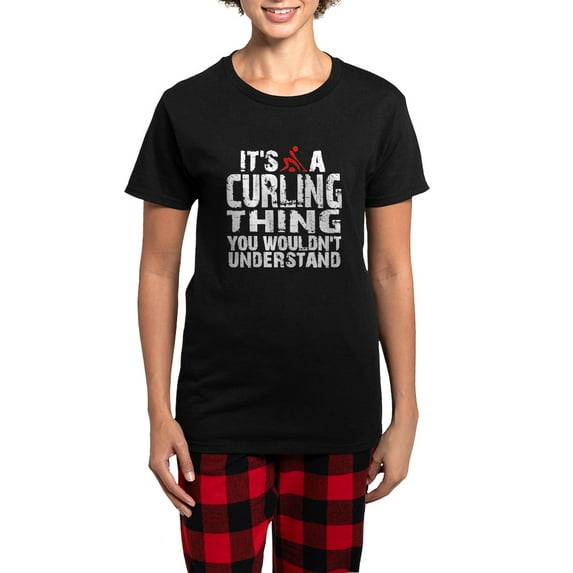 CafePress - Curling Thing Women's Dark Pajamas - Women's Short Sleeve Print T-Shirt and Pants Dark Cotton Pajama Set