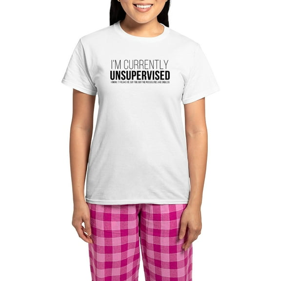 CafePress - Currently Unsupervised Women's Light Pajamas - Women's Short Sleeve Print T-Shirt and Pants Light Cotton Pajama Set