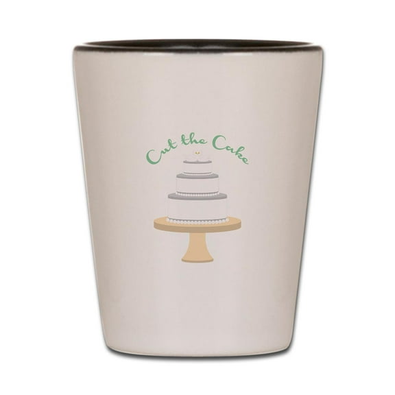 CafePress - Cut The Cake - White/Black Shot Glass, Unique and Funny Shot Glass