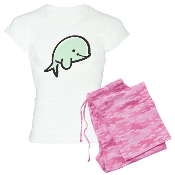 CafePress - Cute Baby Beluga Women's Light Pajamas - Women's Short Sleeve Print T-Shirt and Pants Light Cotton Pajama Set