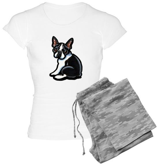 CafePress - Cute Boston Terrier Women's Light Pajamas - Women's Short Sleeve Print T-Shirt and Pants Light Cotton Pajama Set