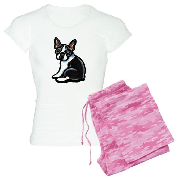 CafePress - Cute Boston Terrier Women's Light Pajamas - Women's Short Sleeve Print T-Shirt and Pants Light Cotton Pajama Set