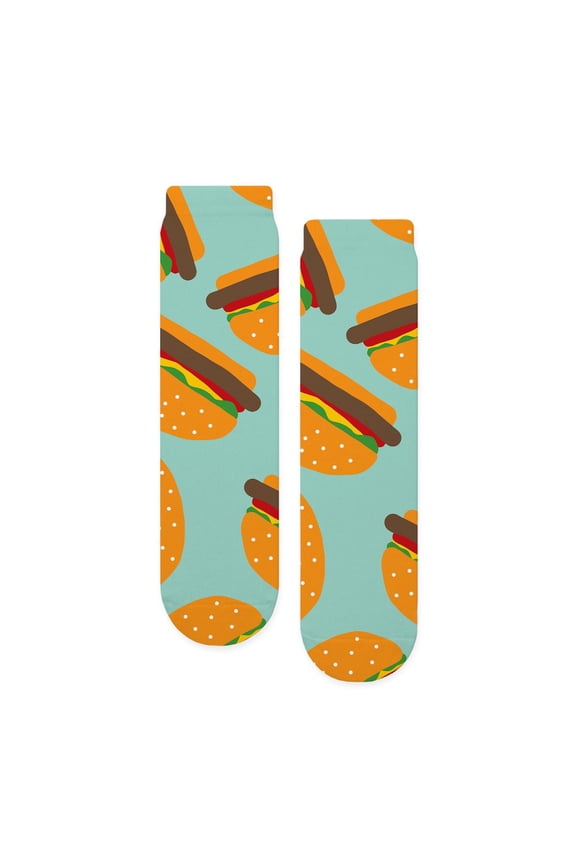 - Cute Burger Pattern - Unisex Novelty Printed Crew Adult Socks