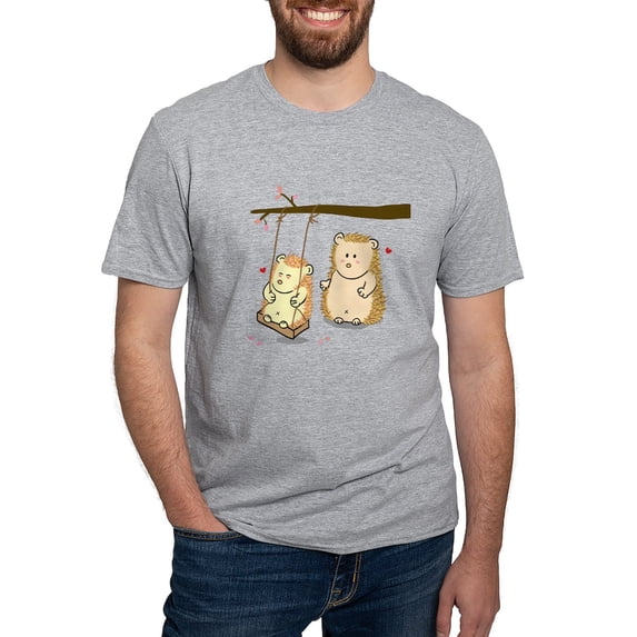 CafePress - Cute Cartoon Hedgehog Couple At Tree Swing Fitted - Fitted T-Shirt, Vintage Fit Soft Cotton Tee