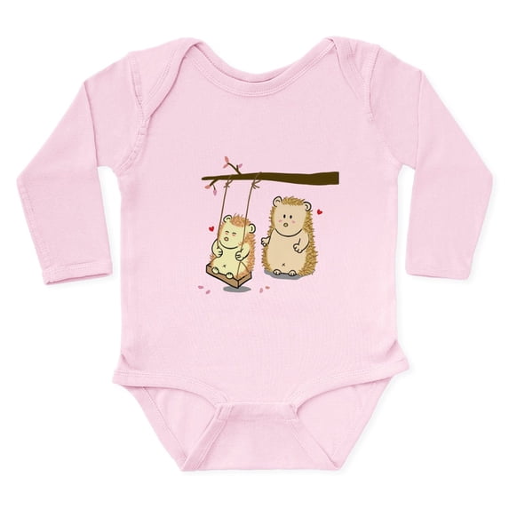 CafePress - Cute Cartoon Hedgehog Couple At Tree Swing Long Sl - Long Sleeve Cotton Baby Bodysuit