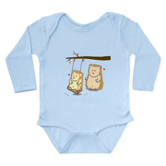 CafePress - Cute Cartoon Hedgehog Couple At Tree Swing Long Sl - Long Sleeve Cotton Baby Bodysuit