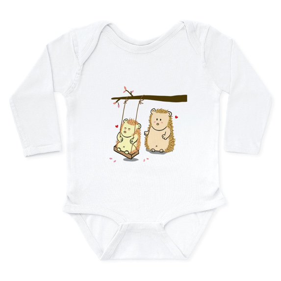 CafePress - Cute Cartoon Hedgehog Couple At Tree Swing Long Sl - Long Sleeve Cotton Baby Bodysuit