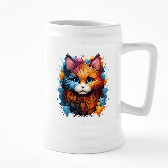 CafePress - Cute Cat Watercolor - 25 Ounce Ceramic White Beer Stein Mug