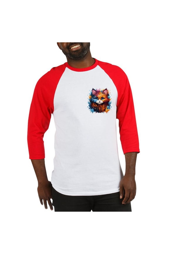 - Cute Cat Watercolor - Cotton Baseball Jersey, 3/4 Raglan Sleeve Shirt