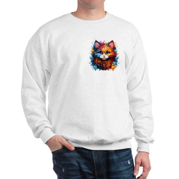 CafePress - Cute Cat Watercolor - Crew Neck Sweatshirt