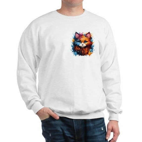 CafePress - Cute Cat Watercolor - Crew Neck Sweatshirt