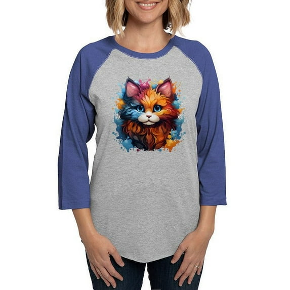CafePress - Cute Cat Watercolor Long Sleeve T Shirt - Womens Baseball Tee