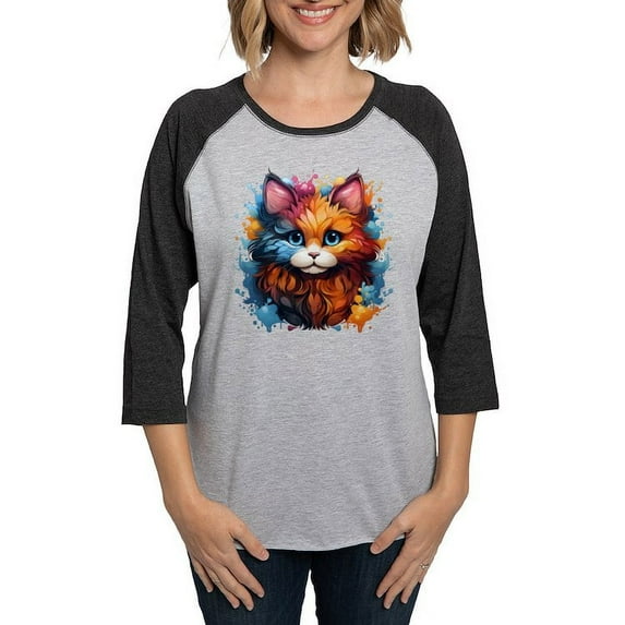CafePress - Cute Cat Watercolor Long Sleeve T Shirt - Womens Baseball Tee