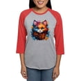 thumbnail image 1 of CafePress - Cute Cat Watercolor Long Sleeve T Shirt - Womens Baseball Tee, 1 of 4