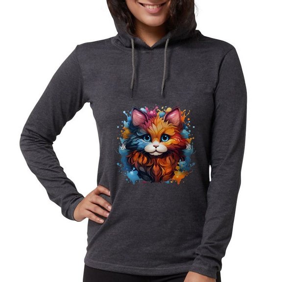CafePress - Cute Cat Watercolor Long Sleeve T Shirt - Womens Hooded Shirt