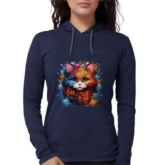 CafePress - Cute Cat Watercolor Long Sleeve T Shirt - Womens Hooded Shirt